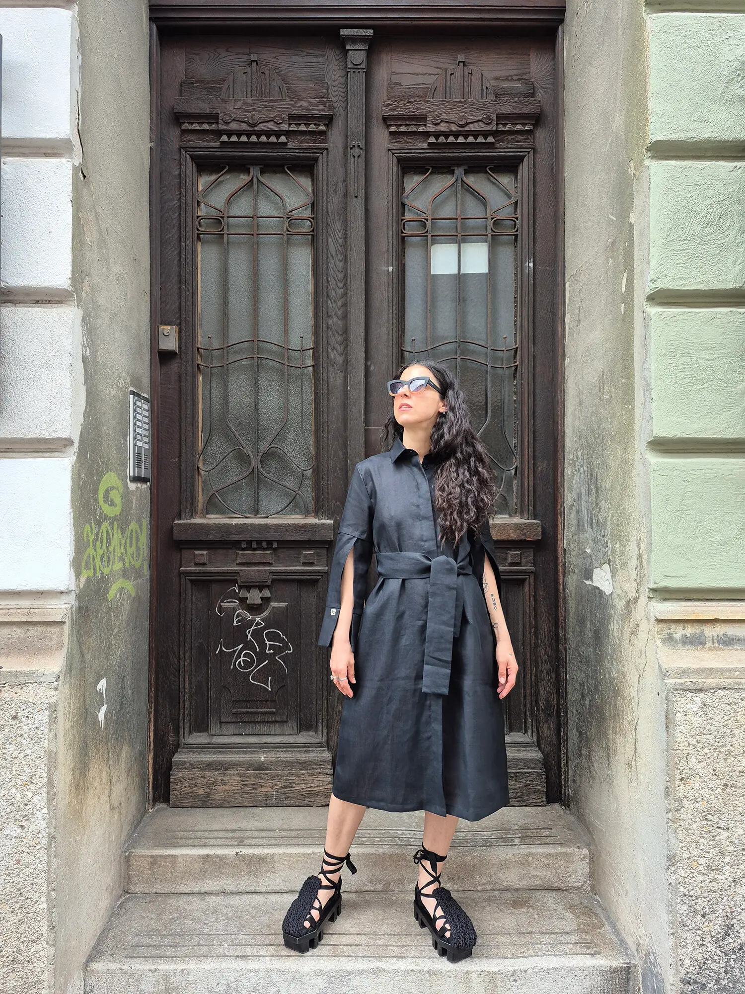 Linen black dress thumb 2