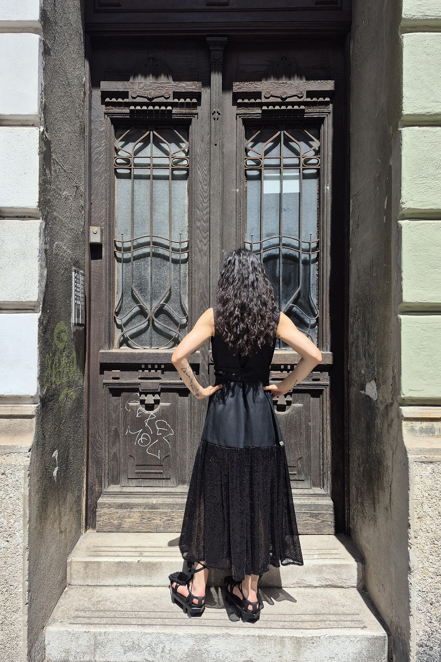 Black linen wrap dress thumb 2