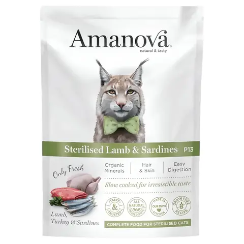 Amanova Sterilised Cat – Lamb & Sardines [Кесички 12x85гр]