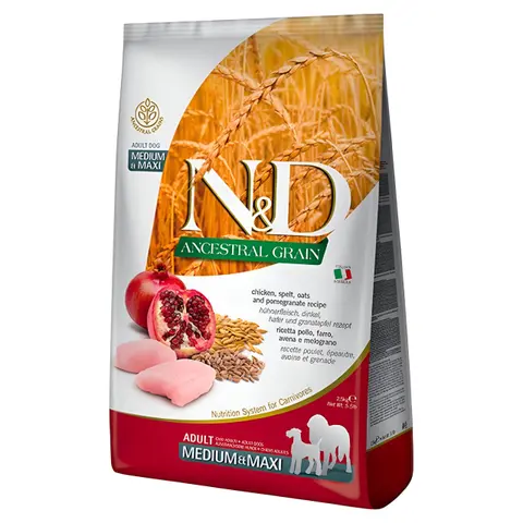 N&D Ancestral Grain Adult Medium & Maxi Гранули со Пилешко и Калинка [Вреќа 15кг]