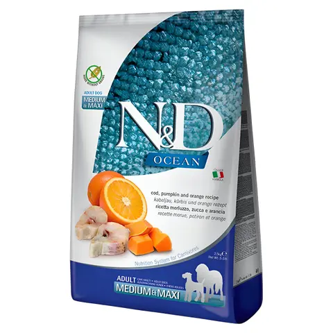 N&D Ocean Dog Adult Medium & Maxi Гранули со Бакалар,Тиква и Портокал [Вреќа 12кг]