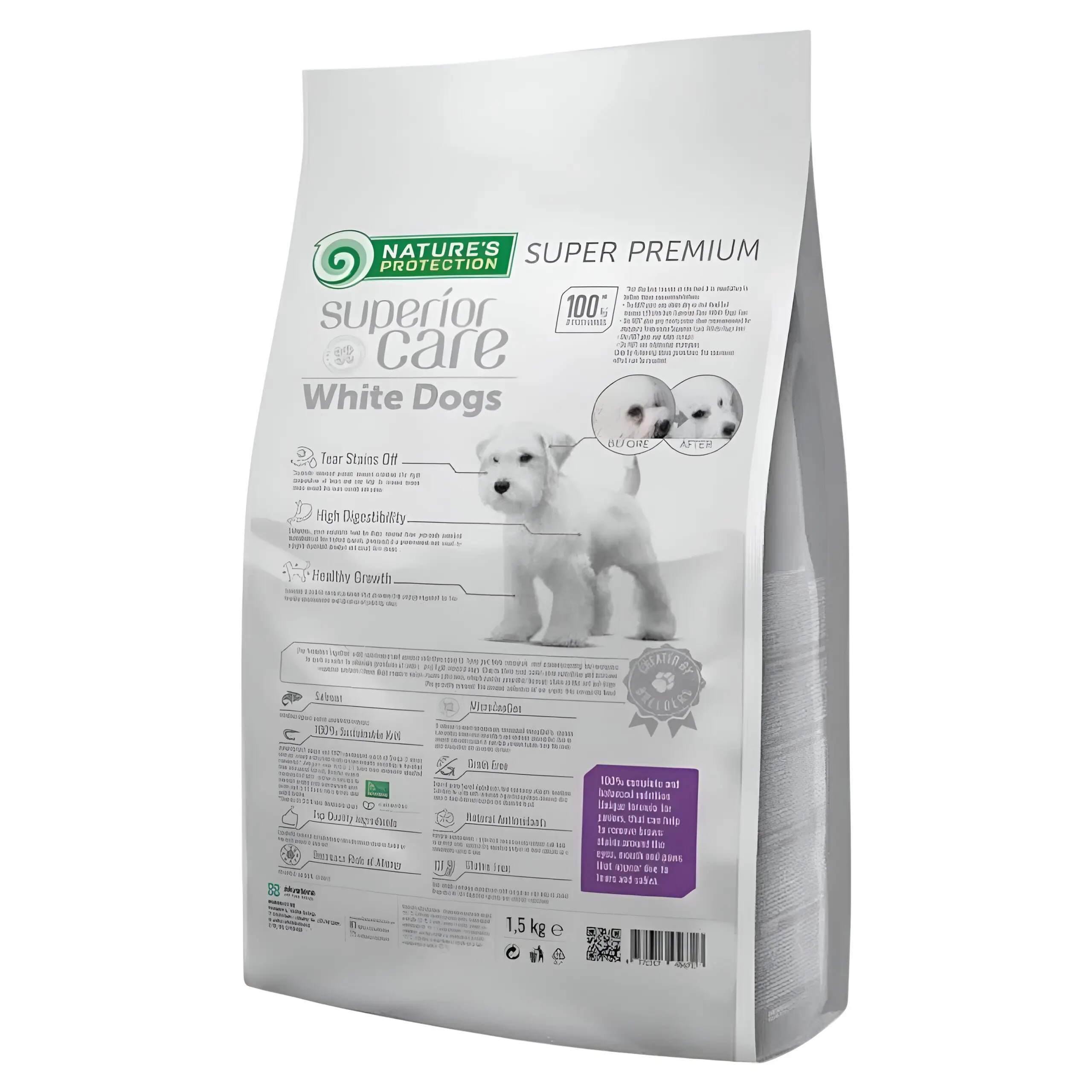 Nature’s Protection Superior Care White Dogs Grain Free Salmon Junior All Breeds [Вреќа 1,5кг] thumb 2
