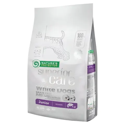 Nature’s Protection Superior Care White Dogs Grain Free Salmon Junior All Breeds [Вреќа 1,5кг]