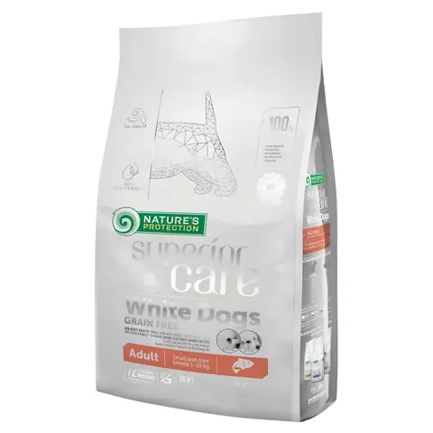 Nature’s Protection Superior Care White Dogs Grain Free Salmon Adult Small [Вреќа 1,5кг]