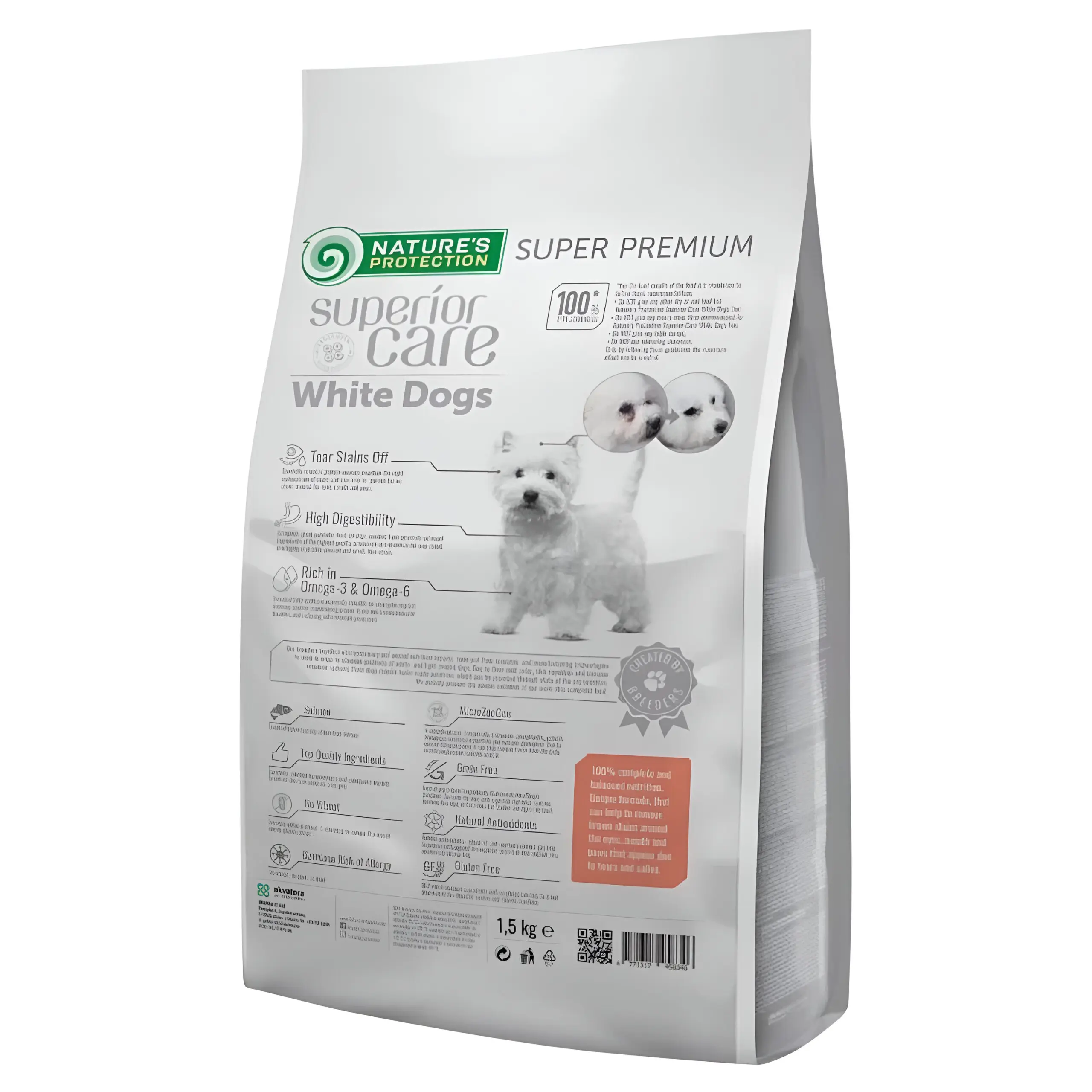 Nature’s Protection Superior Care White Dogs Grain Free Salmon Adult Small [Вреќа 1,5кг] thumb 2