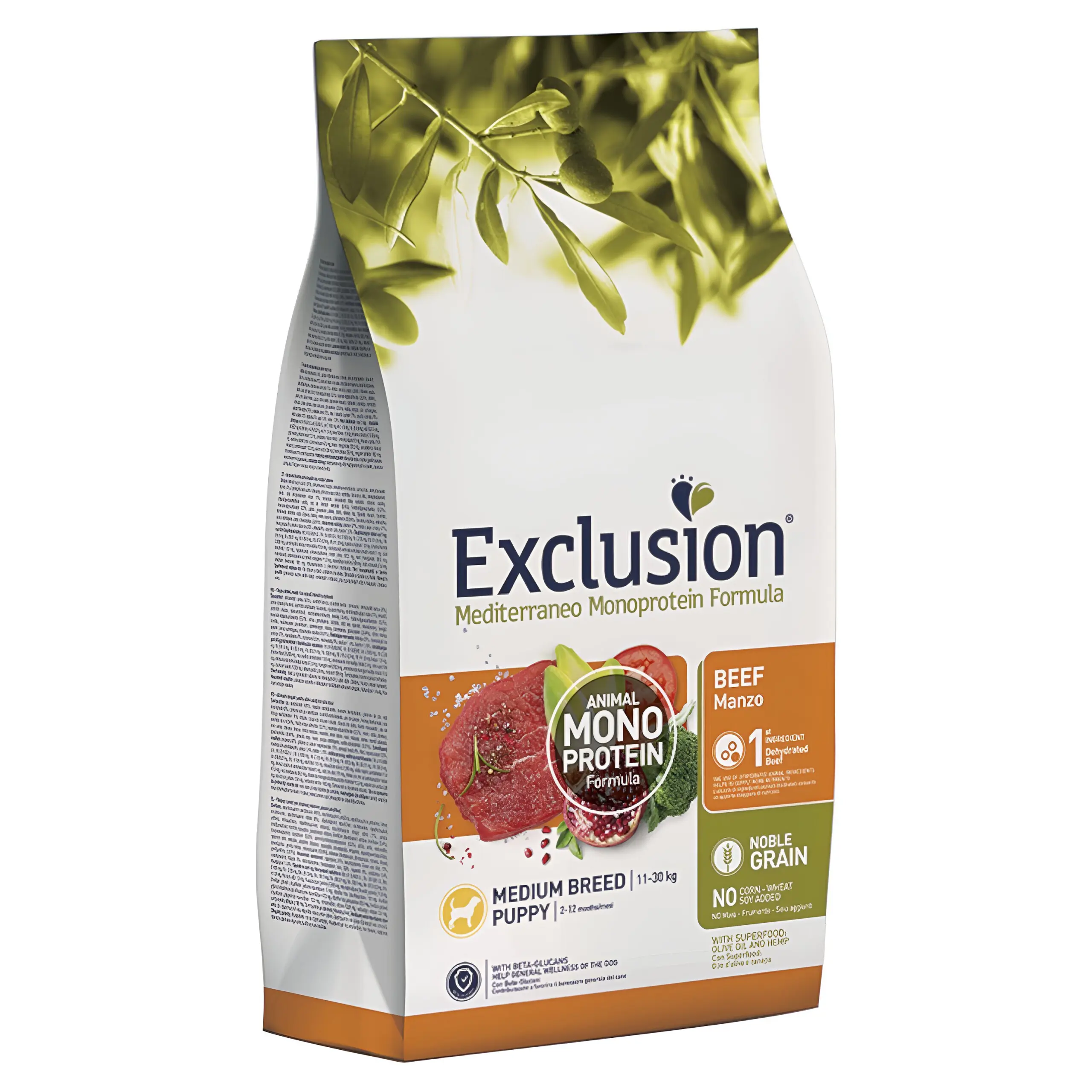 Exclusion Puppy Medium Сува храна за Кученца во раст од Среден раст со Говедско и зеленчук [Вреќа 12кг]