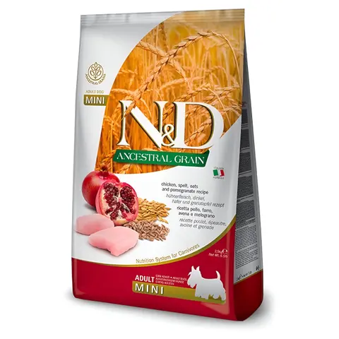 N&D Ancestral Grain Mini Гранули со Пилешко, Спелта, Овес и Калинка [Вреќа 7кг]