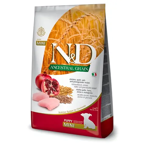 N&D Ancestral Grain Puppy Mini Гранули со Пилешко, Спелта, Овес и Калинка [Вреќа 7кг]