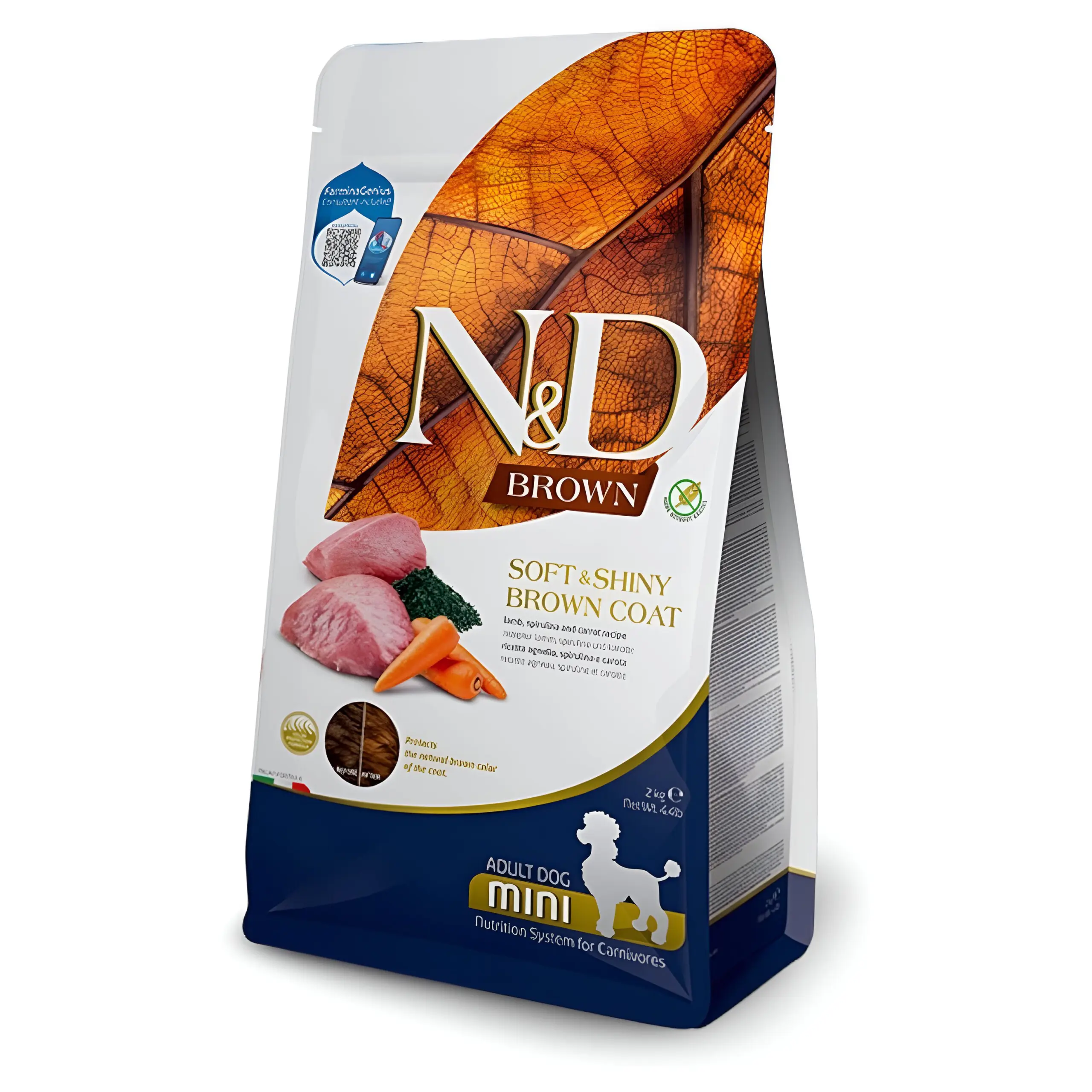 N&D Brown Dog Adult Mini Гранули со Јагнешко, Спирулина и Морков