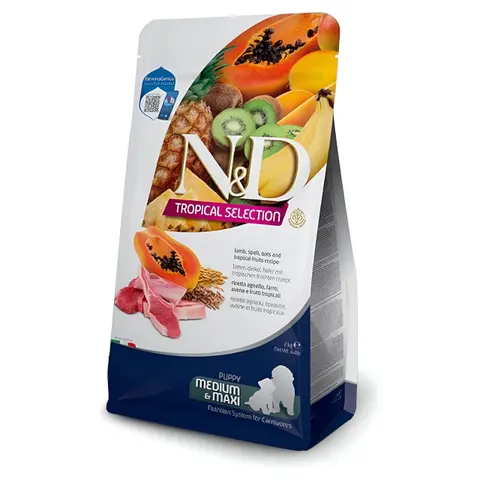 N&D Tropical Selection Puppy Medium & Maxi Јагнешко, Спелта, Овес и Тропско Овошје