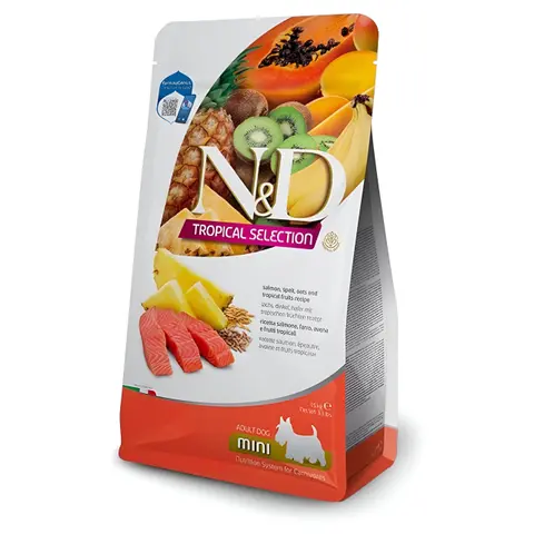 N&D Tropical Selection Adult Mini Гранули со Лосос, Бадем, Спелта, Овес и Тропско Овошје