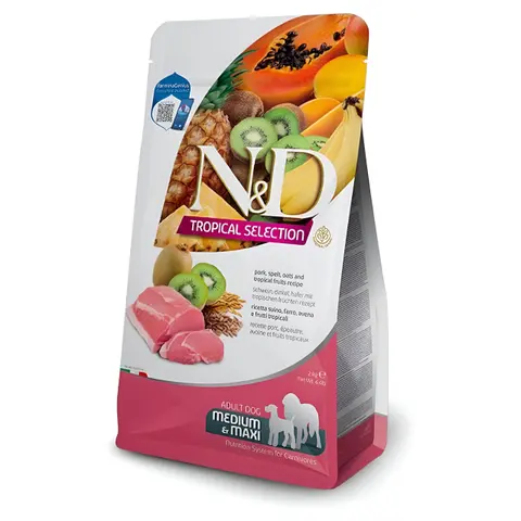 N&D Tropical Selection Adult Medium & Maxi Гранули со Свинско, Спелта, Овес и Тропско Овошје
