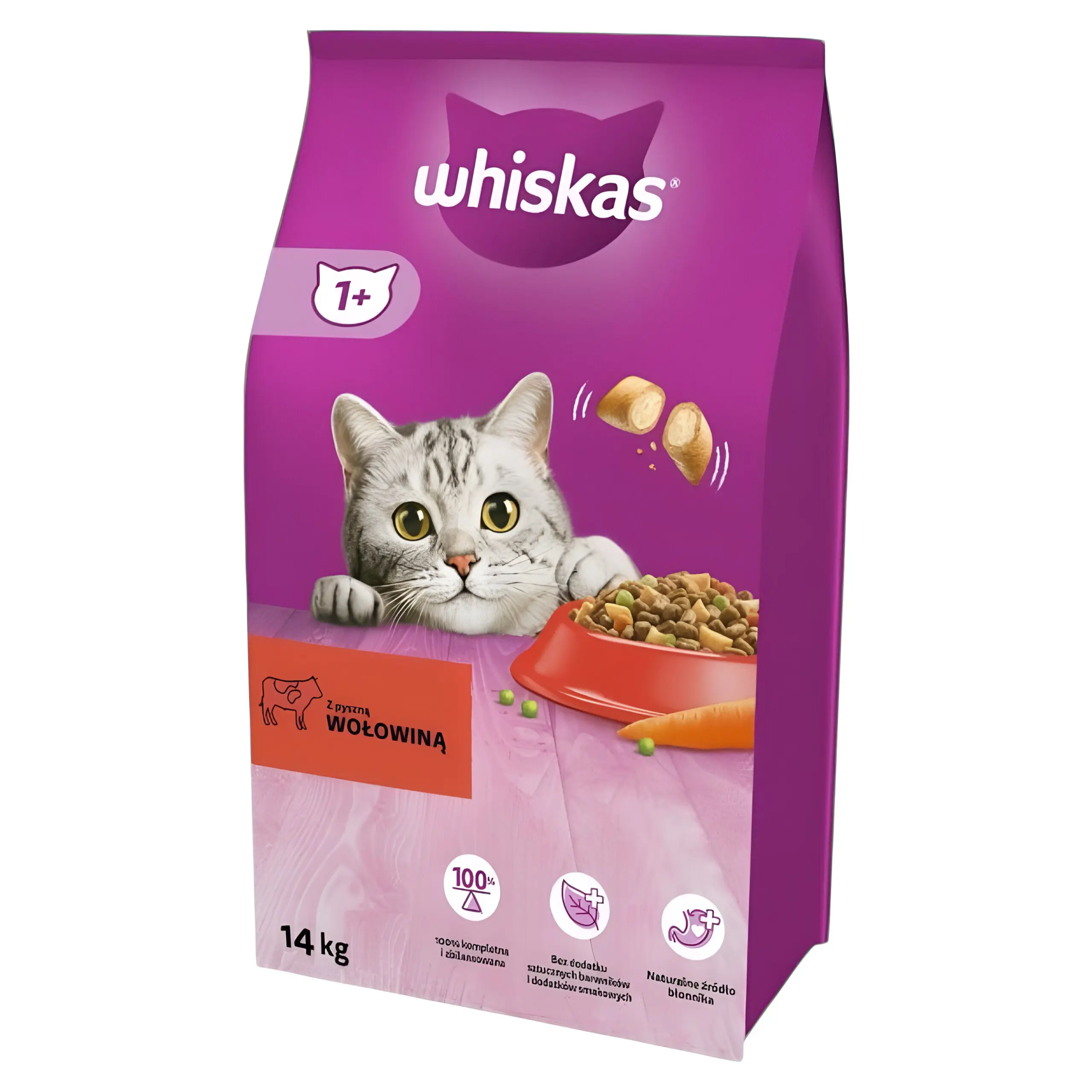 Whiskas 1+ Брикети со Говедско и зеленчук [Вреќа 14кг]