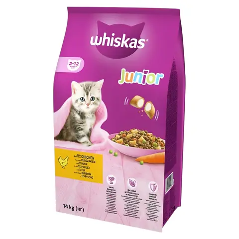 Whiskas Junior Брикети со Пилешко и зеленчук [Вреќа 14кг]
