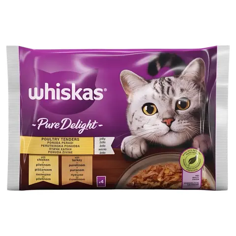 Whiskas Pure Delight Парчиња со Пилешко и Мисирка во желе [Кесичка 4×85гр]