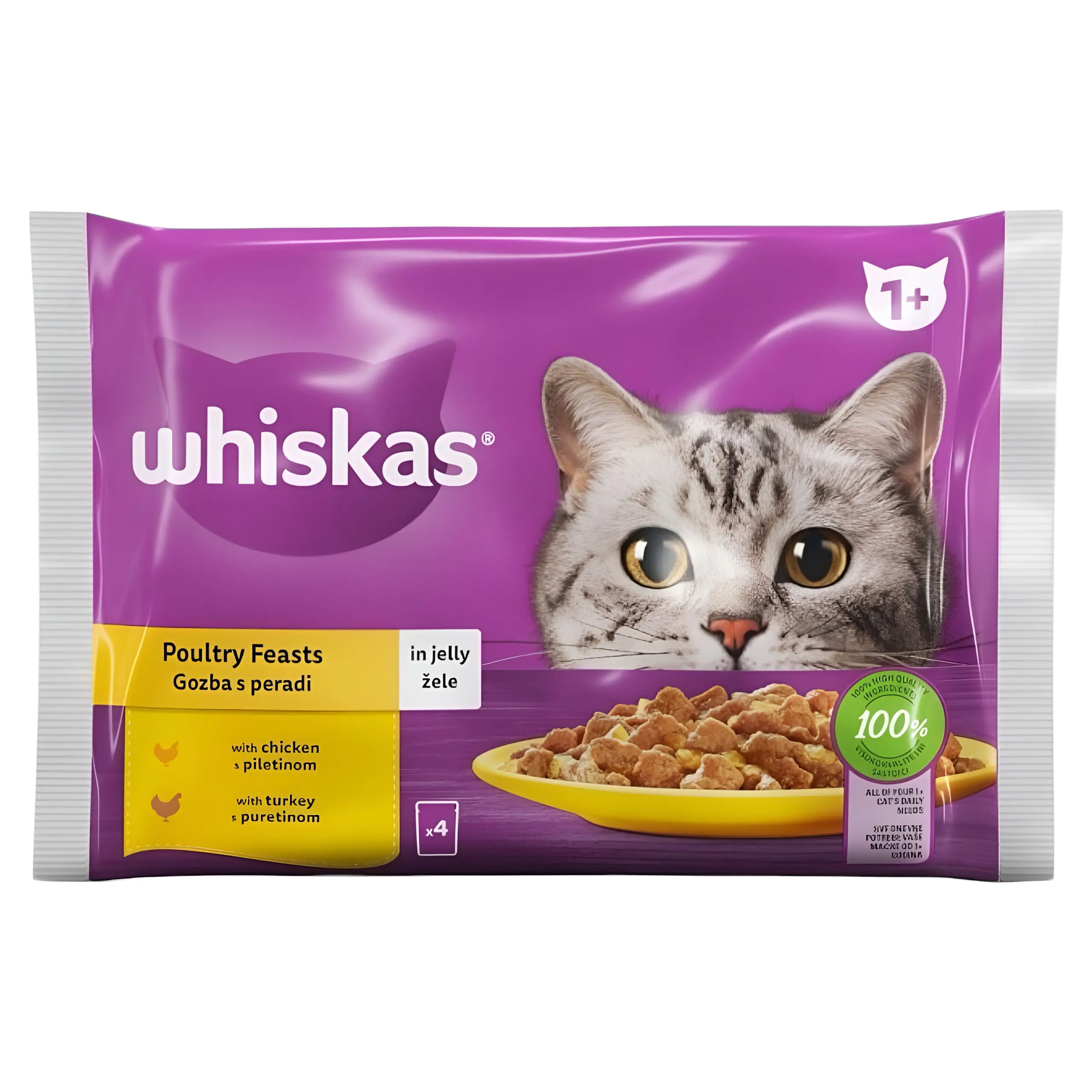 Whiskas Poultry feasts Парчиња со Пилешко и Мисирка во желе [Кесичка 4×85гр]