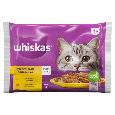 Whiskas Poultry feasts Парчиња со Пилешко и Мисирка во желе [Кесичка 4×85гр]