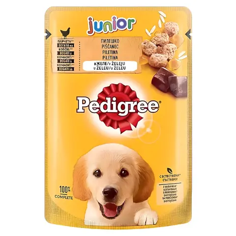 Pedigree Junior Парчиња со Пилешко во желе [Кесичка 100гр]