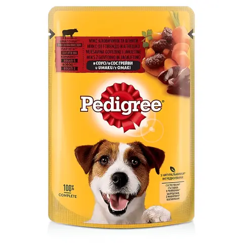 Pedigree Adult Парчиња со Говедско и Јагнешко во сос [Кесичка 100гр]