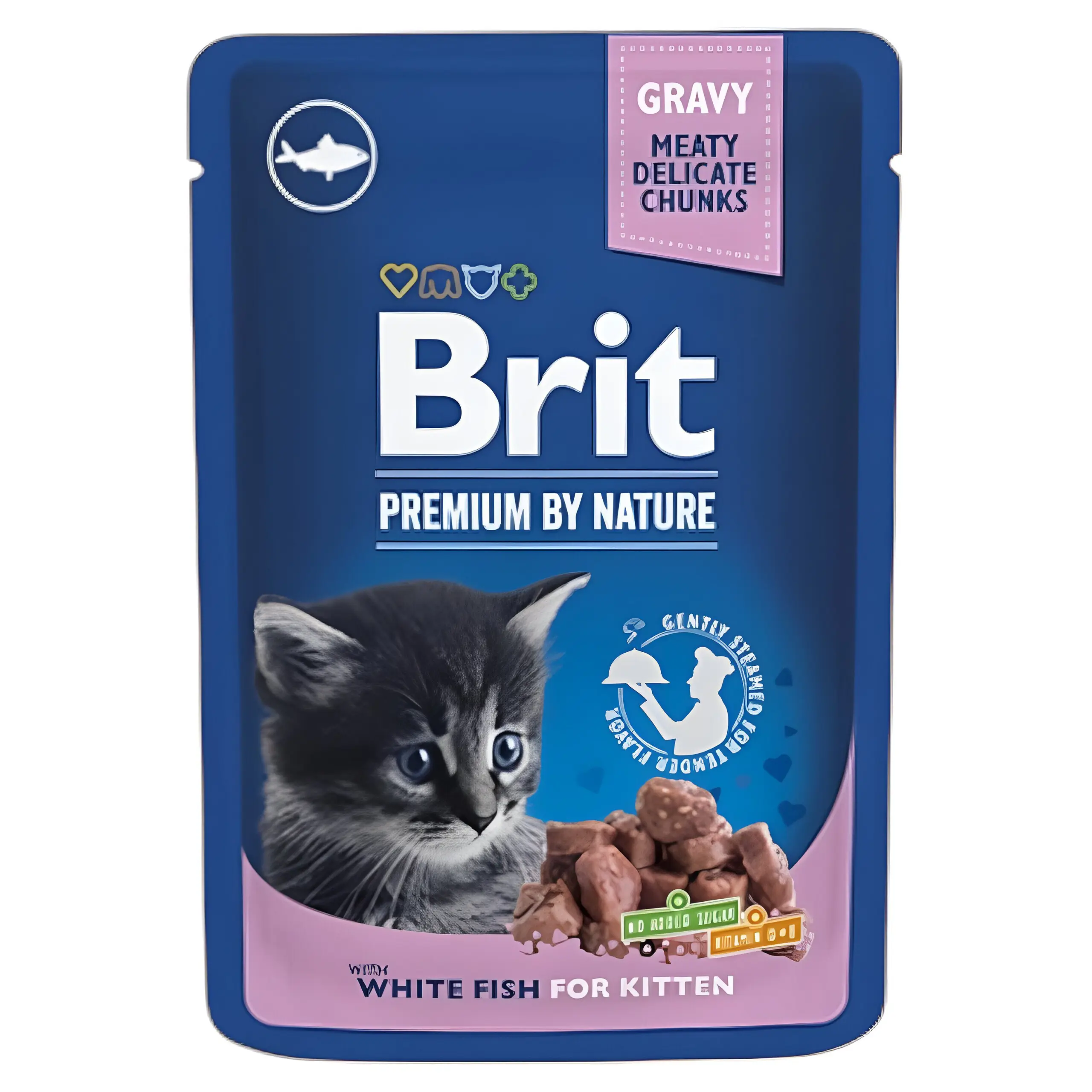 Brit Premium Kitten Влажна храна за Маченца во развој со Парчиња Бела риба во сос [Кесички 12x100гр]
