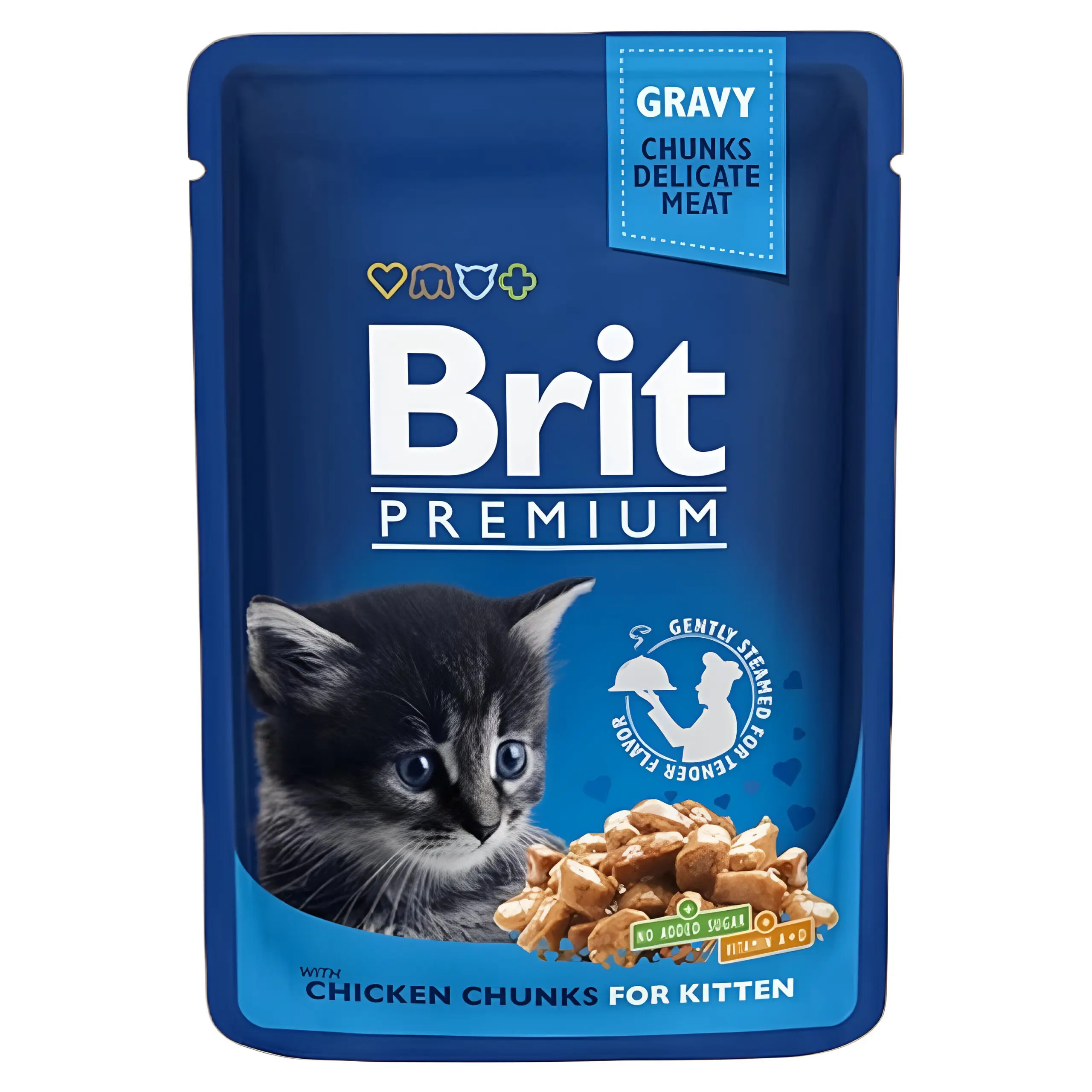 Brit Premium Kitten Влажна храна за Маченца во развој со Парчиња Пилешко во сос [Кесички 12x100гр]