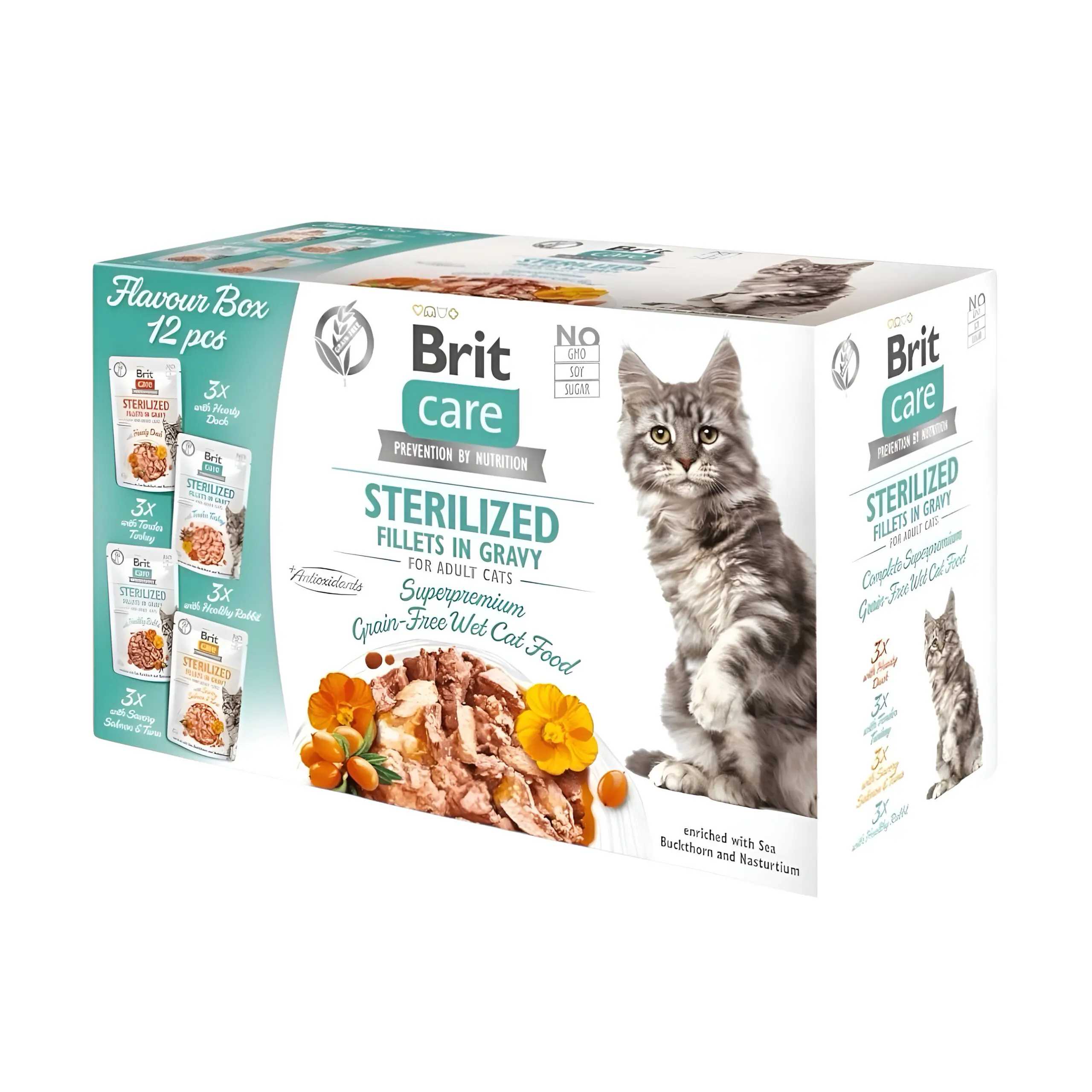 Brit care Sterilized FLAVOUR BOX со 4 вкуса на филети во сос [Кесичка 12×85гр]