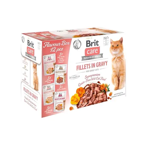 Brit care FLAVOUR BOX со 4 вкуса на филети во сос [Кесичка 12×85гр]