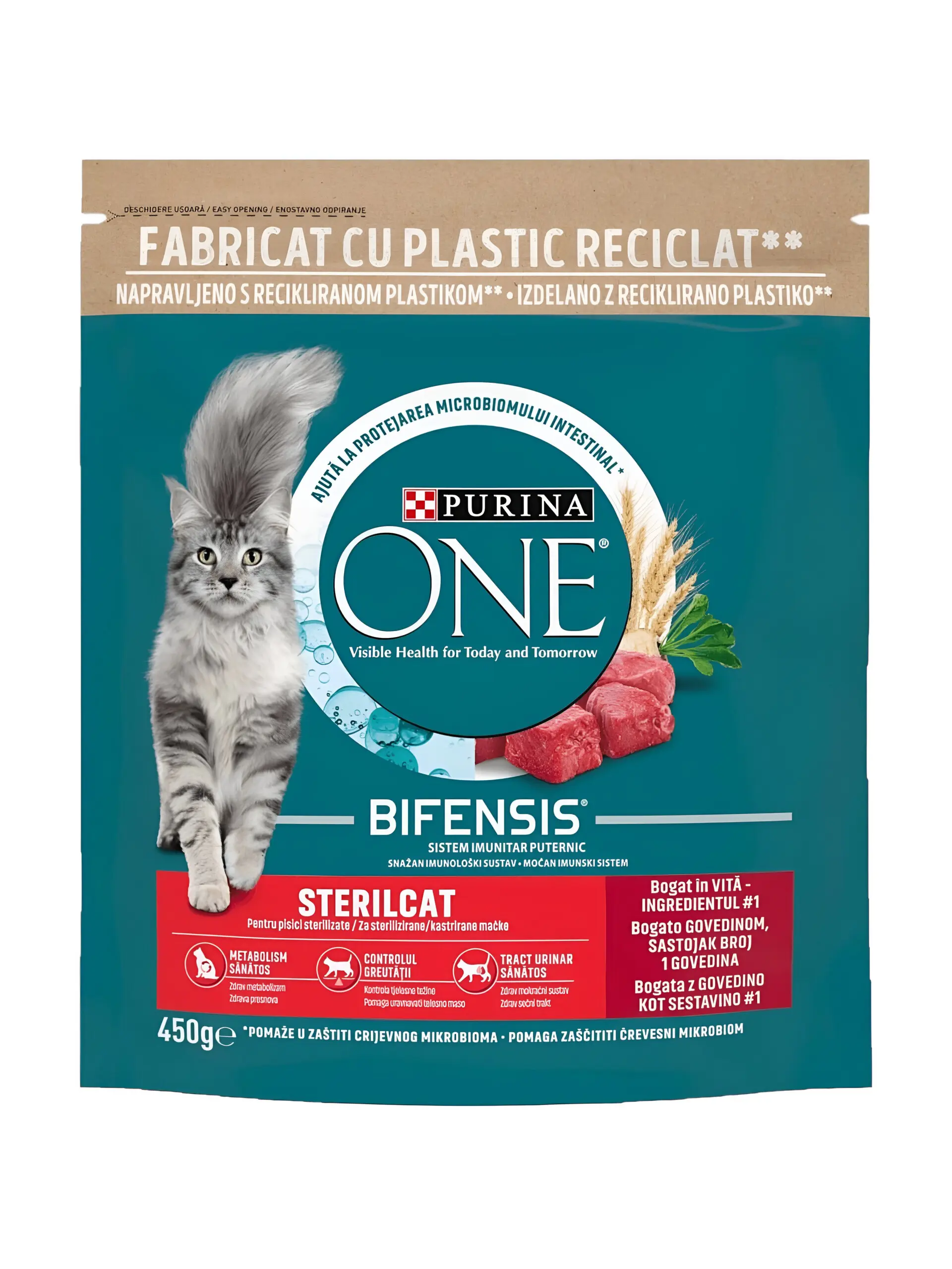 Purina One Sterilized Парчиња со Говедско во сос [Кесичка 450гр]