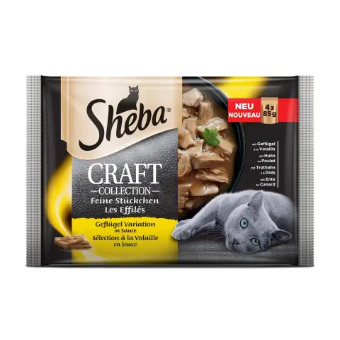 Sheba Парчиња со Пилешко, Патка, Мисирка, Живина во сос [Кесичка 4×85гр]