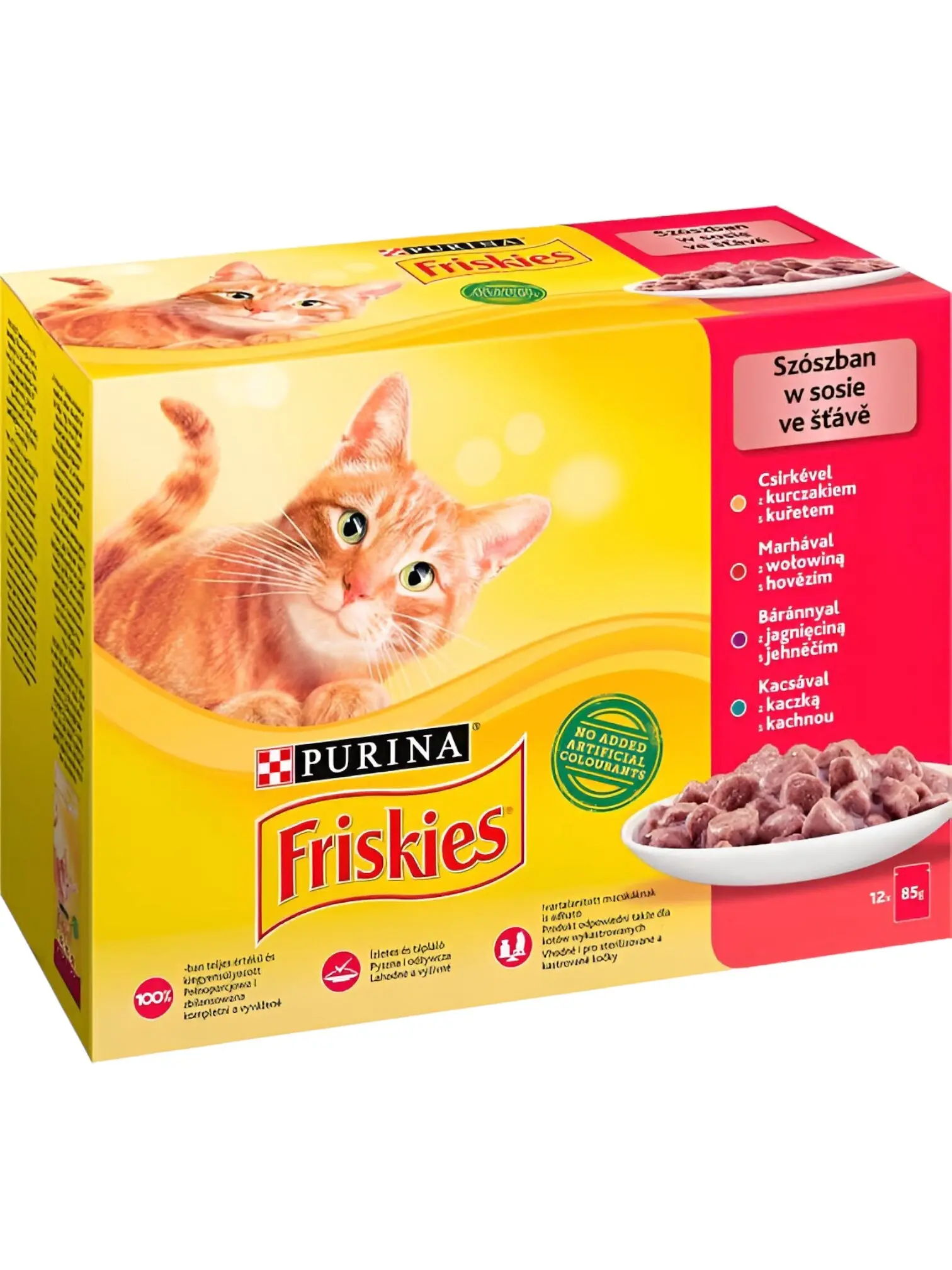Friskies Adult Парчиња со Говедско, Пилешко, Јагнешко, Патка во сос [Кесичка 12×85гр]