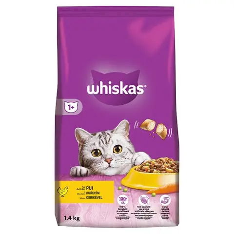 Whiskas 1+ Брикети со Пилешко и зеленчук [Вреќа 1.4кг]