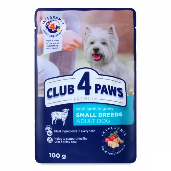 CLUB 4 PAWS Premium "With lamb in gravy" for adult dogs of small breeds