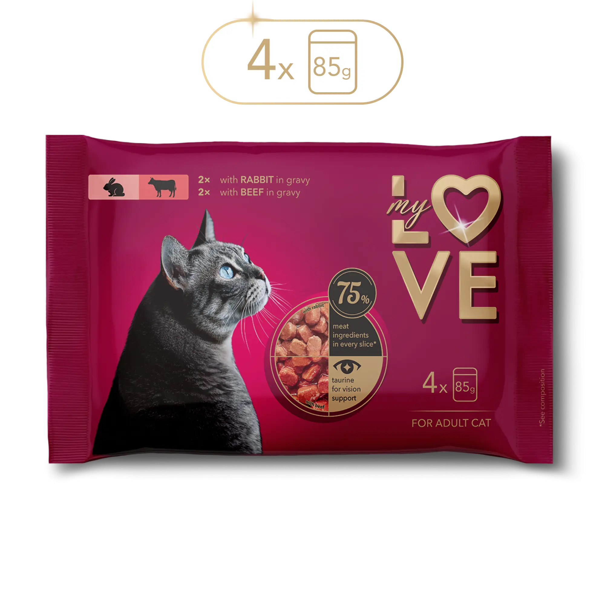 My Love for adult cat with rabbit and beef in gravy