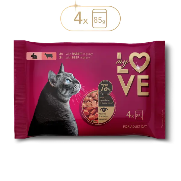 My Love for adult cat with rabbit and beef in gravy