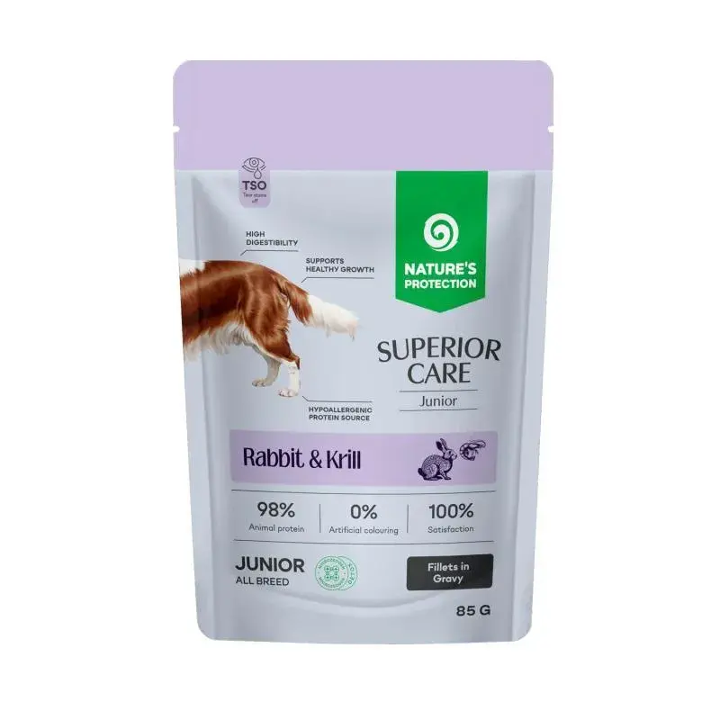 NP Superior Care – Wet food with rabbit and shrimp for young dogs 85g