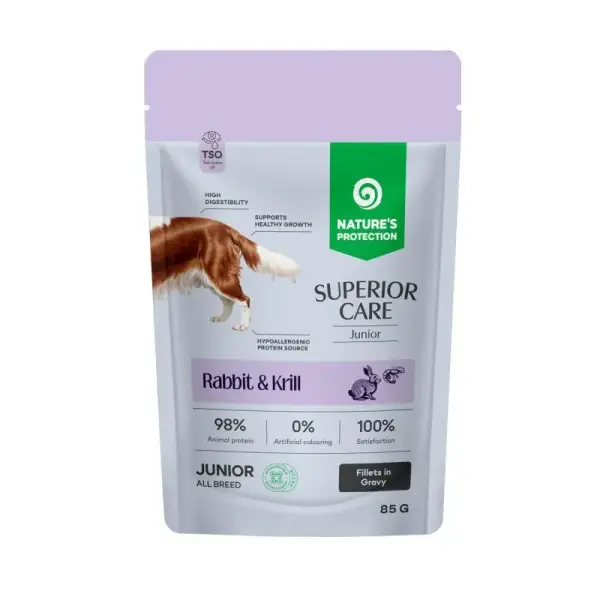 NP Superior Care – Wet food with rabbit and shrimp for young dogs 85g