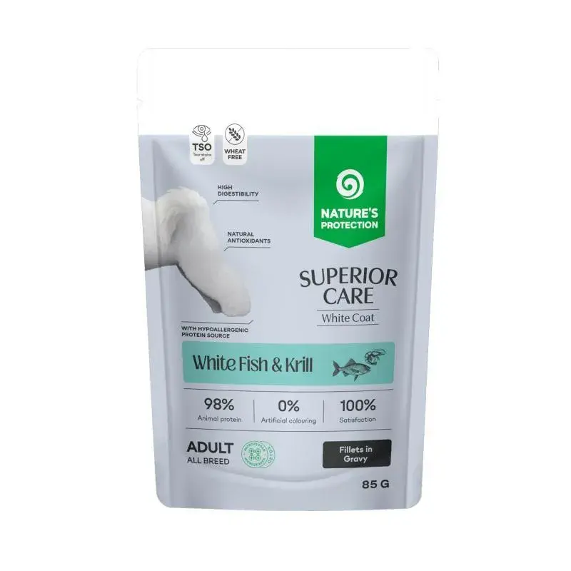 NP Superior Care – Special formula for white and light fur with white fish and shrimps 85g