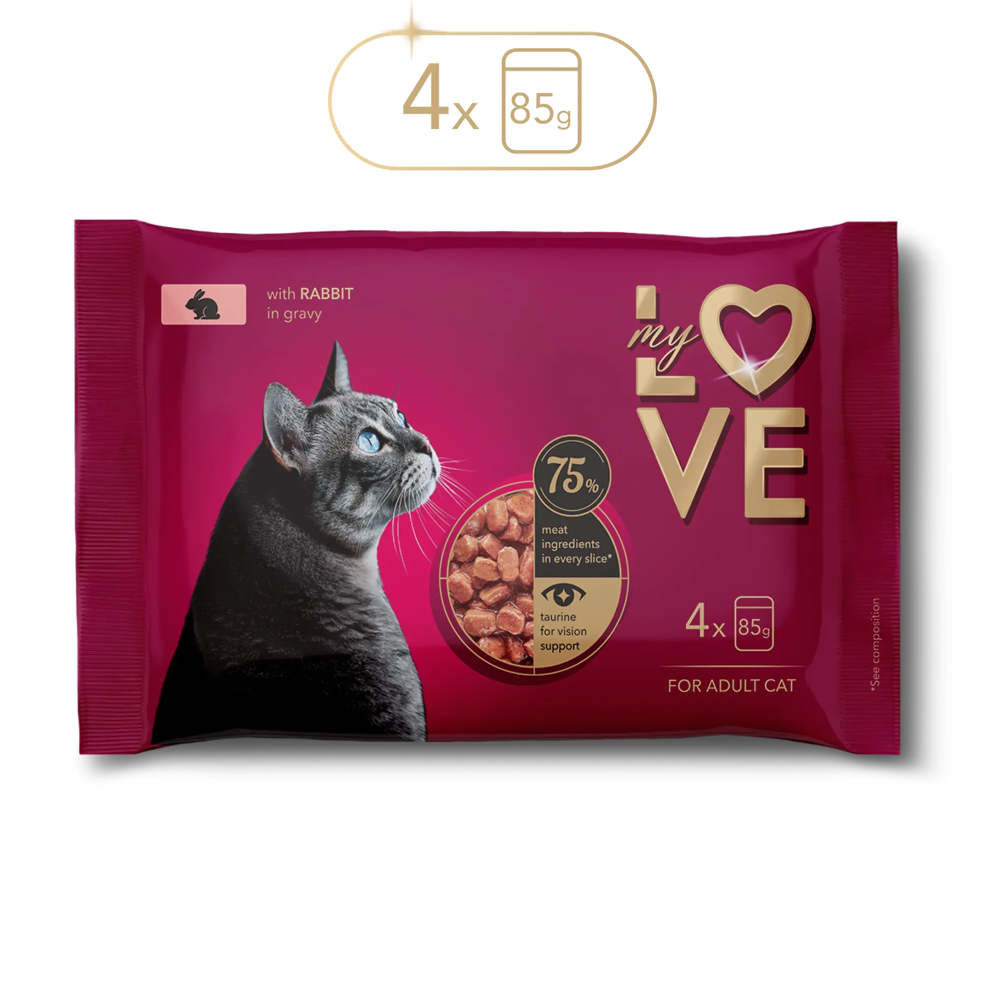 My Love for adult cat with rabbit in gravy