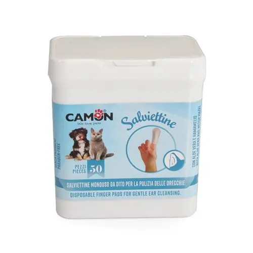 Camon Влажни Марами за уши на прст 50 парчиња – Finger Pads for Gentle Ear Cleansing 50pcs for Dogs and Cats