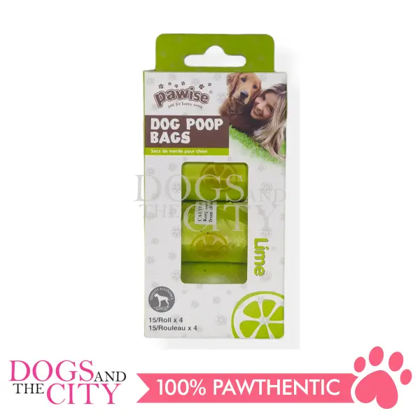 Кеси за измет PAWISE Dog Poo Bags Lime 4 rolls 15 pcs/roll