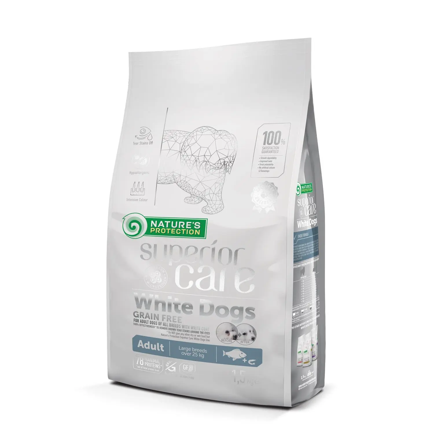 Nature's Protection Dry food with white fish for adult dogs of large breeds with white coat