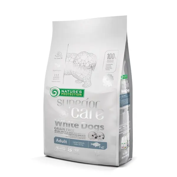 Nature's Protection Dry food with white fish for adult dogs of large breeds with white coat
